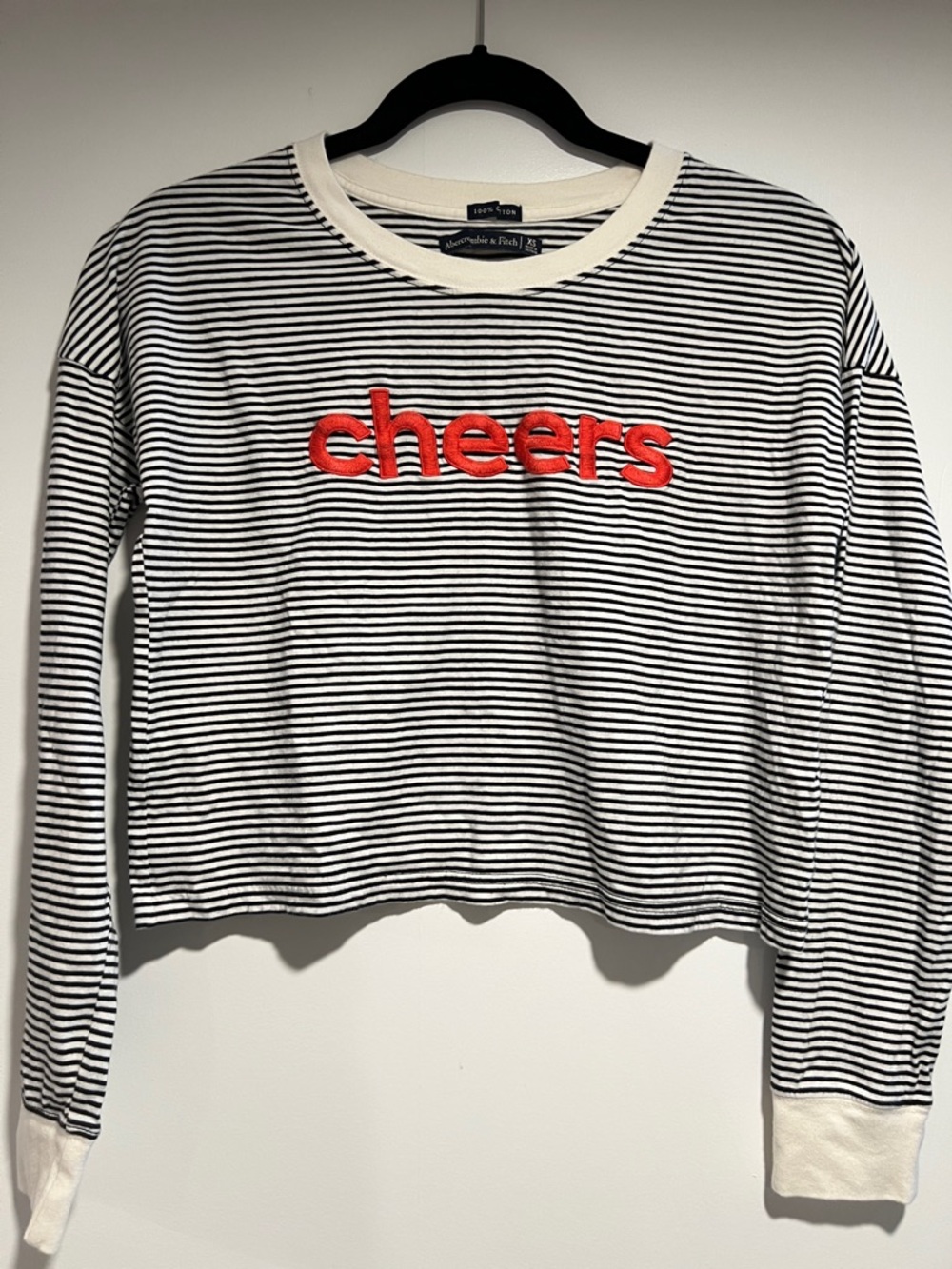Abercrombie & Fitch Cropped Black & White Striped Drop Shoulder Top, Size XS